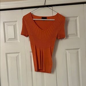 Worthington Orange Ribbed V-Neck Blouse